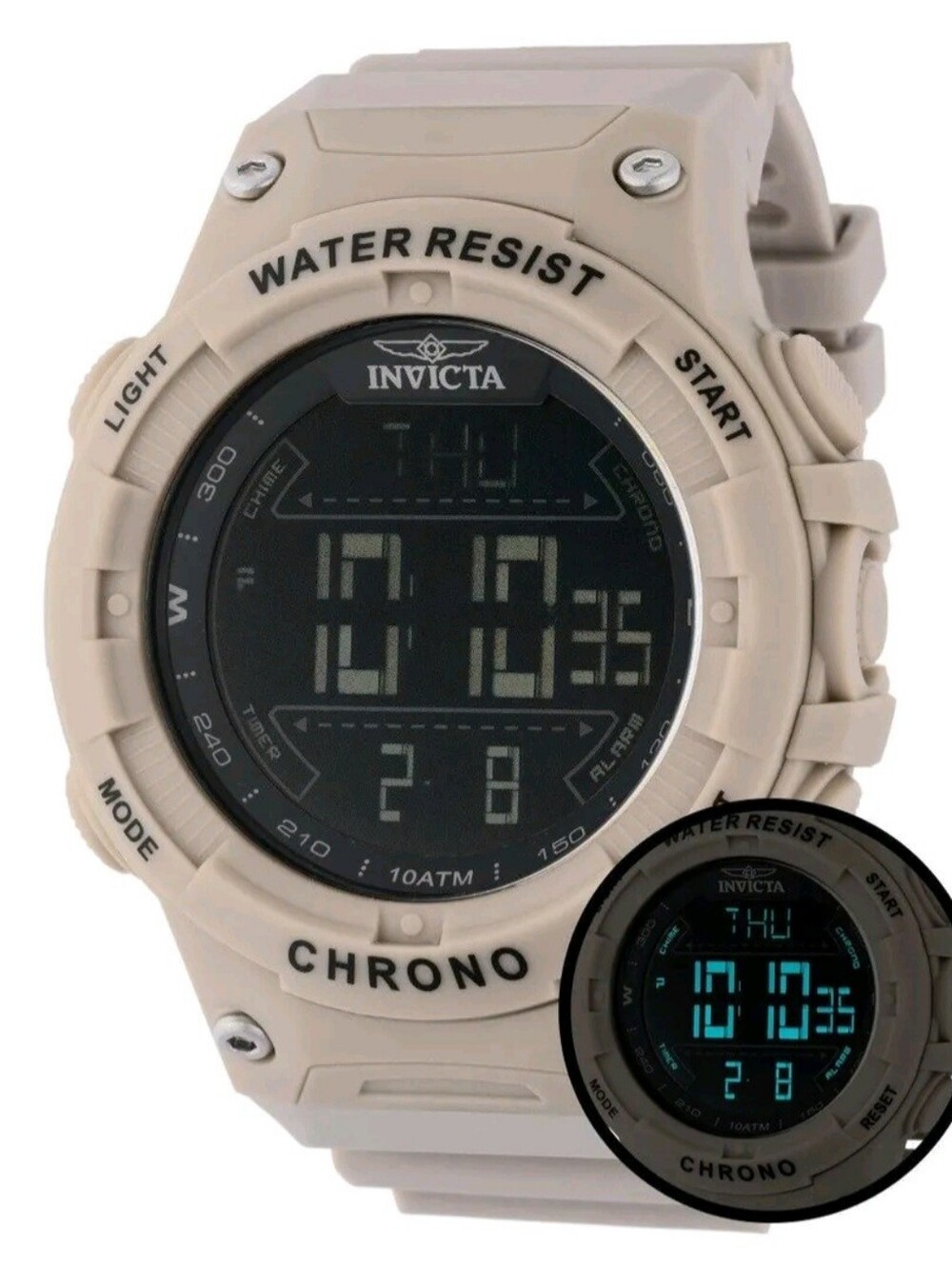 Invicta Racing Burnout Digital  Mens Watch - Beige and Black Display